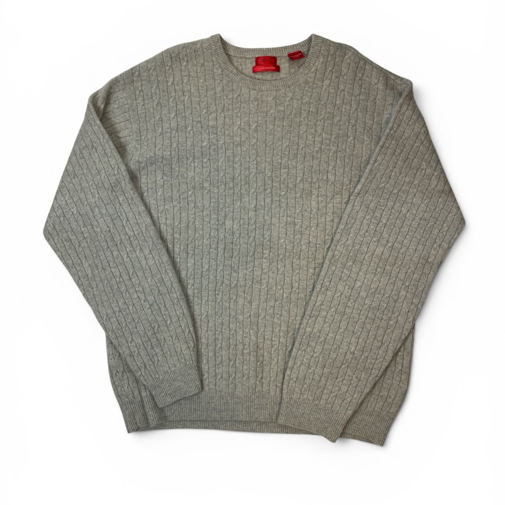 IZOD 100% Cashmere Cable Knit Crewneck Sweater Gray Men’s XL Soft Luxury